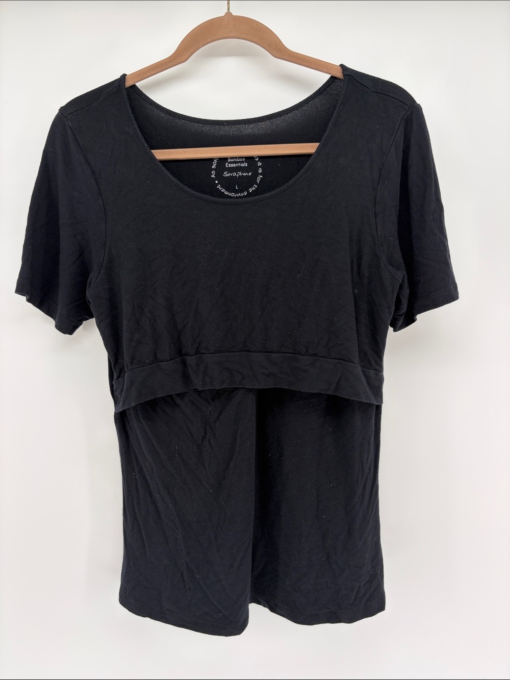Seraphine Bamboo Essentials Layered Nursing Top L Black Short Sleeve